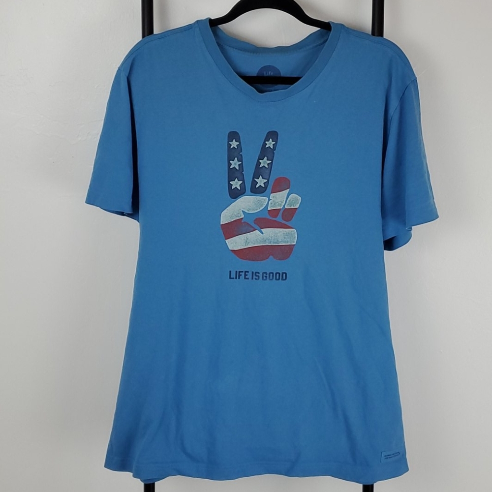 Life is good t-shirt blue cotton short sleeve men size L
